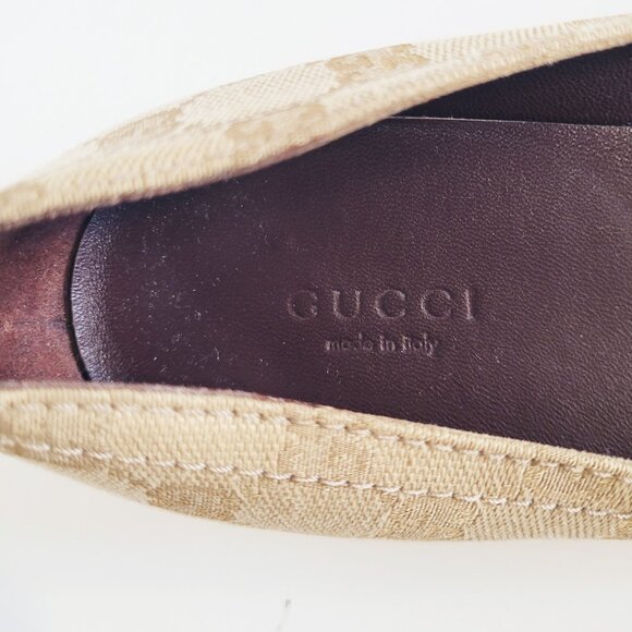 Gucci Brown Leather and GG Canvas Buckle Detail Ballet Flats - Size 8.5 - Picture 11 of 12